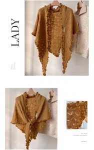 Mujer elegante chal triangular de punto retro borde ondulado capa de invierno