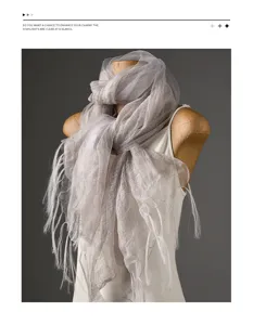 Eleganter grauer doppelter Netz-Fransen-Schal Damen Frühling Sommer luftiges Strand Tuch