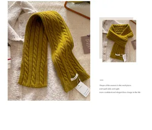 Klassischer Zopfmuster Wollschal für Damen, dicker warmer Winterschal senfgelb Halstuch