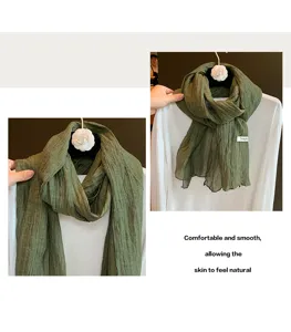 Tencel Leinen Plissee Schal für Damen, leicht vintage grüne atmungsaktive Halstuch.