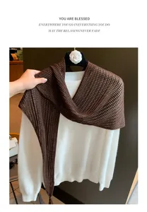 Solid color knit wool triangular scarf, elegant women's shawl for daily commuting wear.