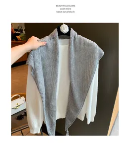 Solid color knitted wool triangular scarf, stylish spring and summer decorative shawl for women.