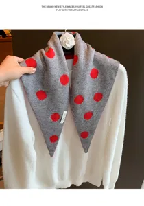 Foulard triangulaire tricoté à pois pour femme élégant rétro polyvalent double couche