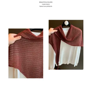 Solid color knitted mesh triangle scarf for women, elegant hollow out shawl and chic outerwear.