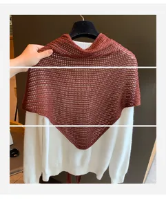 Solid color knit triangular scarf stylish hollow out shawl for women spring summer outdoor