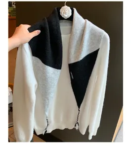 Herbst Winter Farbblock Strick Dreieckstuch Pullover Wollemischung Damen Top elegant Mode
