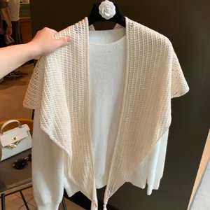 Solid color knit wool triangular scarf shawl women commuter stylish outer wear cape cardigan