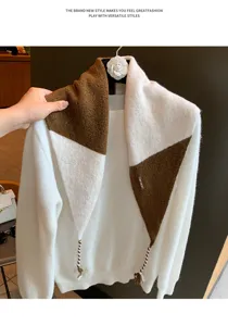 Detailansicht herbst winter koreanischer stil farbblock strick dreieckstuch wolle mix