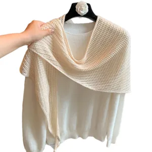 Solid color knitted wool triangular scarf, elegant women's decorative shawl and stylish outer cape.