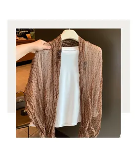 Brauner gepunkteter Knitter Schal dünnes langes Tuch im Vintage Stil für elegante Damen