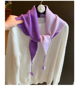 Farbblock gestricktes dreieckiges Tuch für Damen, warmer Winter Wollmischung Schal.