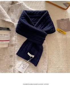 Klassischer 100% Wolle Retro Zopfstrick Winterschal für Damen, dicker warmer einfarbiger Schal.