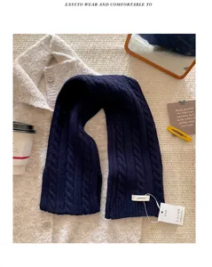 Reine Wolle Vintage Zopfmuster Strickschal Damen Winter dicke warme einfarbige Halskrause