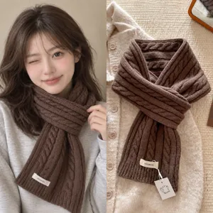 100% Reine Wolle Schal Damen Winter Dick Warm Zopfstrick Doppellagig Weich Halswärmer Vintage Einfarbig Accessoire