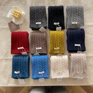 100% reine Wolle Retro Zopfmuster Winterschal für Damen, dicker warmer einfarbiger Strickschal.