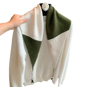 Herbst Winter farbblock gestricktes Dreieckstuch Damen Mode Wollmischung Schal.