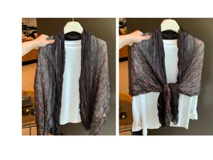 Vintage Leo-Print plissierter dünner Schal für Damen, sehr eleganter langer Schal für Herbst.