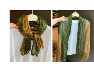Amerikanischer Vintage-Leo-Print plissierter dünner Schal Damen, Frühm Herbst langer Schal.
