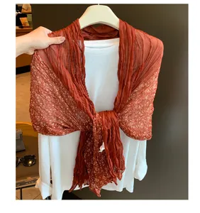 Amerikanischer Vintage Blumen Plissierter Schal für Damen, eleganter langer Herbstschal.