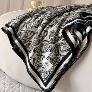 French vintage style black and white paisley print large shawl blanket, cozy and elegant.