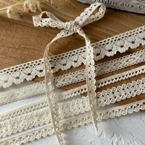 Cinta de Ribete de Encaje de Hilo de Algodón Blanco Encaje de Ganchillo para Costura Artesanal DIY Decoración de Boda Accesorios Hechos a Mano