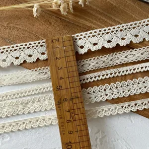 Conjunto de ribete de encaje de ganchillo de algodón blanco para manualidades y costura.