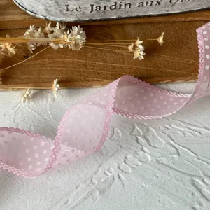 Pink polka dot mesh ribbon lace trim for DIY crafts hair bow sewing apparel decor supply