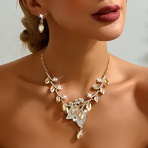 Set collana orecchini goccia strass champagne stile palazzo vintage gioielli da donna