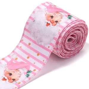 Rotolo di nastro natalizio rosa con stampa di Babbo Natale per pacchi regalo e decorazioni.