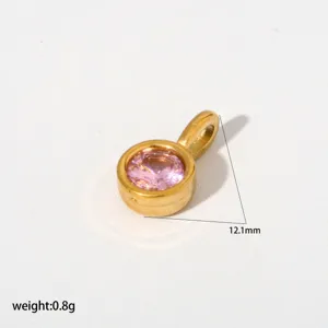 Edelstahl rosa Zirkon Anhänger Detailaufnahme, feines rundes Design 12.1mm Gewicht 0.8g