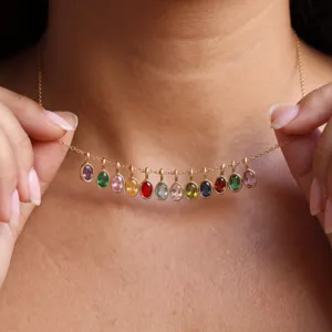 Edelstahl Zirkonia Anhänger Halskette Für Damen Exquisite Mode High End Geometrische Gold Mehrfarbiger Schmuck Für Den Täglichen Gebrauch