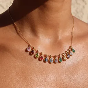 Damen Mode Goldkette Halskette mit bunten Tropfen Zirkonia Anhänger, elegante Schlüsselbeinkette.