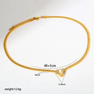 Edelstahl Klingenketten Halskette mit Tropfen Zirkonia Anhänger und Länge 40+5cm.