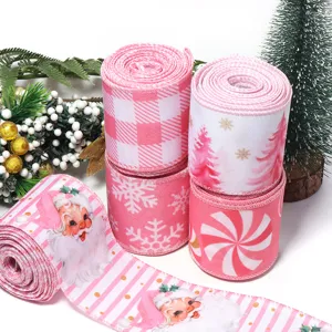 Rotoli di nastro natalizio rosa con bordo in filo per confezioni regalo e fai da te decoro