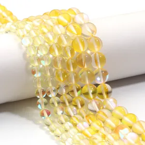 Gele aurora kristal ronde kralen detail, sprankelende DIY sieraden accessoire strengen.