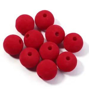 Perles rondes floquées rouges perles en vrac trouées pour accessoires de bijoux DIY