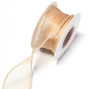 Champagne polyester fishtail yarn ribbon for gift wrapping, floral design, and DIY craft bows.