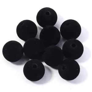 Perles rondes floquées noires en vrac trou traversant accessoires de bijoux DIY pour bracelets