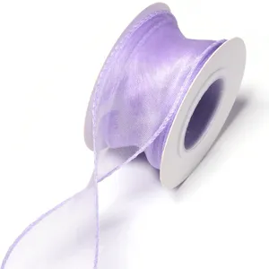Light purple sheer organza ribbon roll for gift wrapping and DIY craft design project.