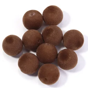 Perles rondes floquées marron avec trou pour accessoires de bricolage bijoux DIY.