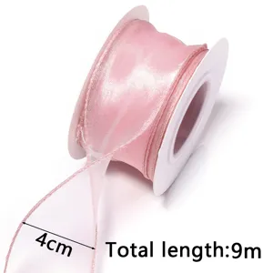 Pink organza ribbon 4cm width 9m length for gift wrapping, flower bouquet and DIY craft.