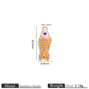 Gold stainless steel enamel koi fish charm pendant detail, DIY jewelry making accessory.