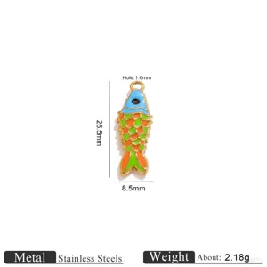 Stainless steel gold enamel koi fish pendant, colorful DIY jewelry charm for necklace bracelet.