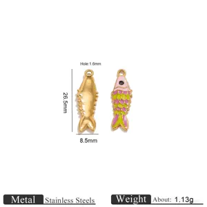 Detailed view of gold stainless steel enamel koi fish charm pendant for DIY jewelry making.