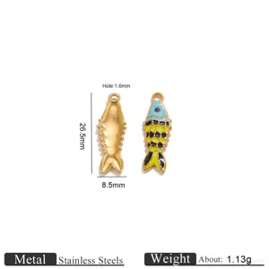 Stainless steel gold enamel koi fish pendant detail, colorful charm for DIY jewelry crafting.