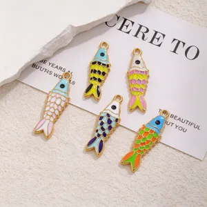 Stainless steel gold plated enamel koi fish charms pendants for DIY jewelry making accessories wholesale