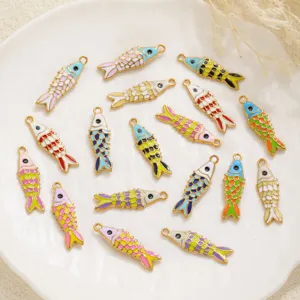 Stainless Steel Gold Plated Koi Fish Pendant Colorful Drip Oil Fish Charms For DIY Bracelet Necklace Jewelry Making Accessories