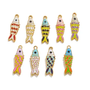 Gold plated stainless steel enamel koi fish charms pendants DIY jewelry making accessories.