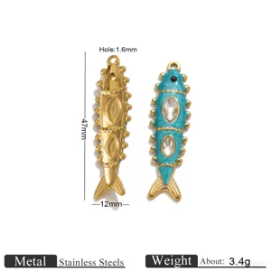 Stainless steel gold enameled fish pendant rhinestone koi charm DIY jewelry making accessory