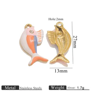 Gold stainless steel enamel fish pendant diy charm for jewelry making bracelet necklace